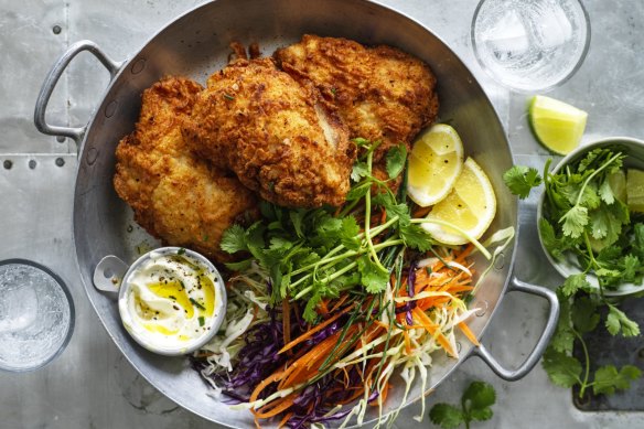 Spicy fried chicken with sour cream dip.