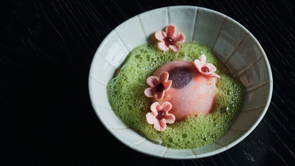 Strawberry ice-cream with charred mochi and matcha is among many Japanese nods on the menu and drinks list.
