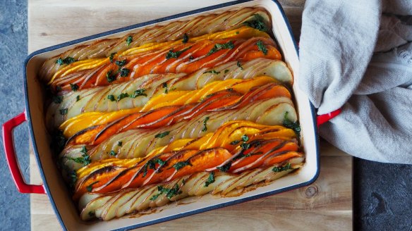 Potato and pumpkin vegetable tian.
