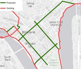 The Greens' plan for segregated bikeways in the Brisbane CBD.