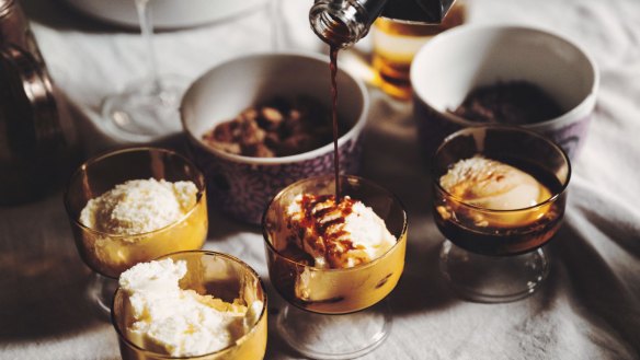 Affogato with homemade chocolate amaretti biscuits.