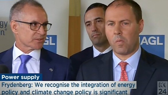 A still from the infamous Jay Weatherill and Josh Frydenberg press conference.