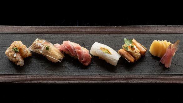 The sushi selection from the omakase menu at Sokyo, which is booked out until 2022.