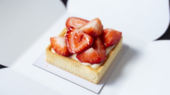 Fruit tart, one of the many high-end pastries in the cabinets at Mia Dolci Italiani.