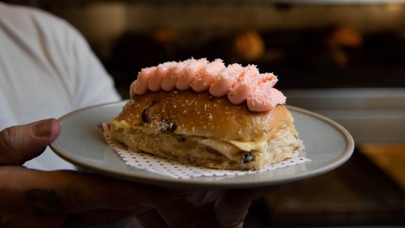 The pink finger bun at Humble Bakery in Surry Hills.