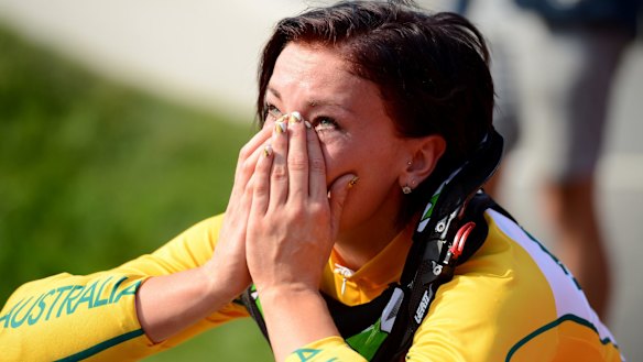 Distraught: Caroline Buchanan after the final at the London Olympics.