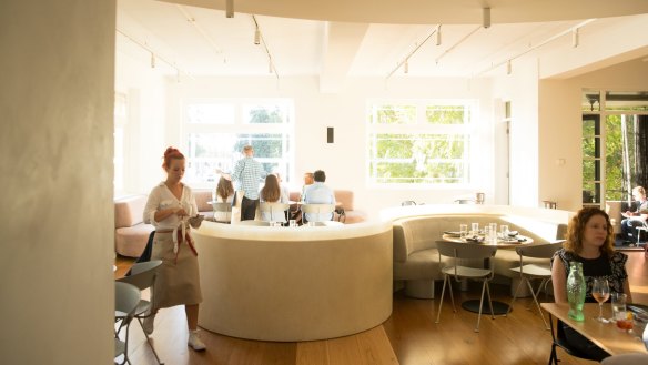 An S bend separates curved banquettes in the all-new Prince Dining Room.