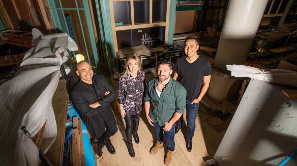 The Grounds of Alexandria is ready to launch in Sydney's CBD. From left: Vince Alafaci (Acme & Co), Caroline Choker (Acme & Co), Ramzey Choker (co-founder and creative director) and Jack Hanna (co-founder and head of coffee).