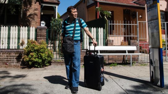 Canadian David waiting for the bus to Sydney Airport at Banksia train station.