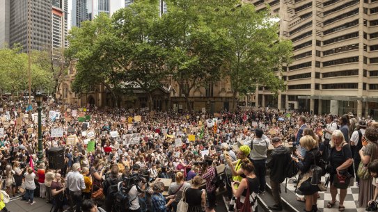 NEWS: People gather at a Extinction Rebellion climate demonstration at Town Hall. 11th December 2019, Photo: Wolter Peeters, The Sydney Morning Herald.