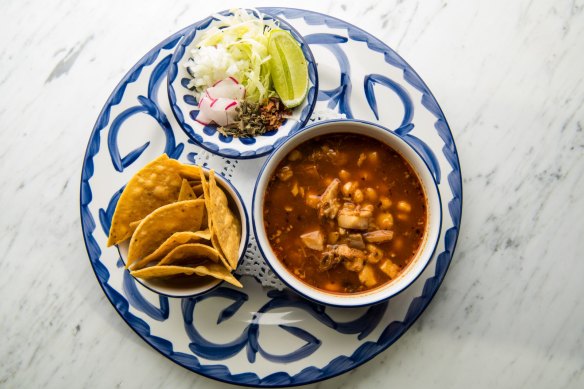 Go-to dish: Pozole rojo braised pork soup. 