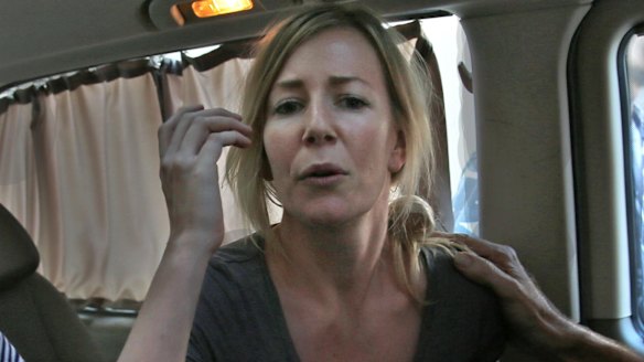 Sally Faulkner in a mini van shortly after she was released.