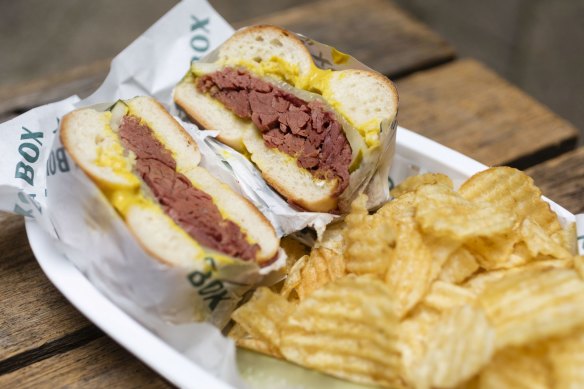 Must-try dish: The hot salt beef bagel with dill pickles and mustard is a tender meat dream.