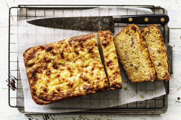 Bacon, beer and onion quickbread.