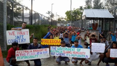 Refugees and asylum seekers protesting inside the now-closed regional processing facility on Manus Island, which they refuse to leave.