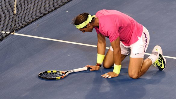 Down but not out: Rafael Nadal.