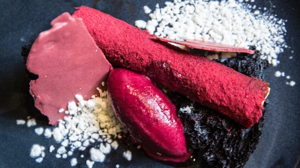 The beetroot, goat's milk and licorice dessert.