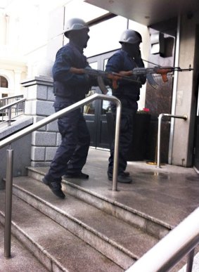  Gang members dressed as police enter the Regency Hotel in Dublin, Ireland.