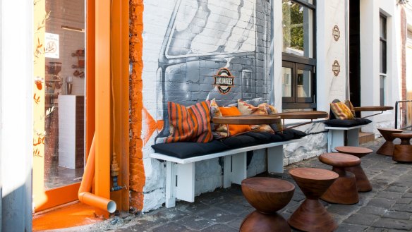 Lukumades has seating for two inside and more in the laneway.