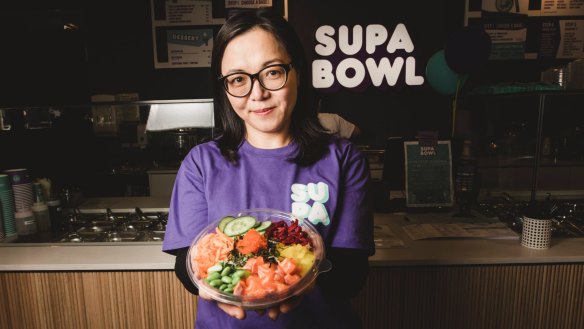 Supa Bowl, the new poke bowl restaurant at Canberra City. Owner Vivian Chu.