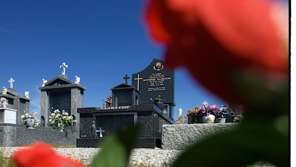 The scene of Mersina Halvagis' brutal murder, at her grandmother's grave in Fawkner Cemetery.