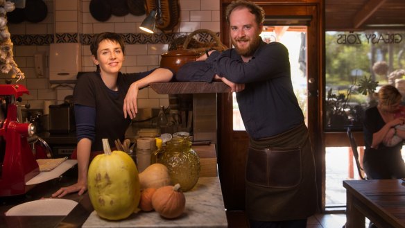 Chef Zoe Birch and Lachlan Gardner in their Hurstbridge restaurant Greasy Zoes. 