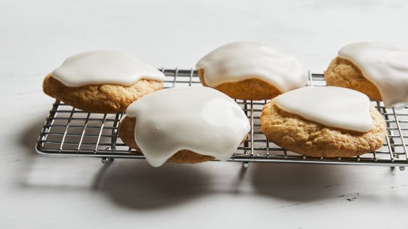 Lemon drop biscuits with thick lemon icing.