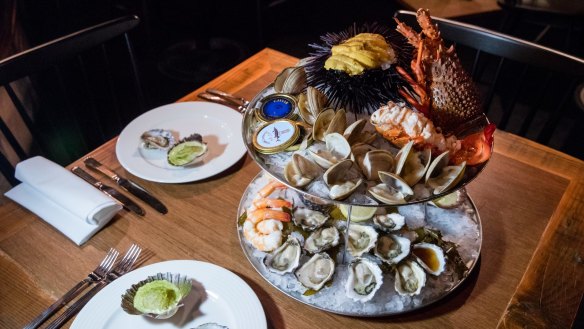 Extravagant menu: The ornate seafood tower.