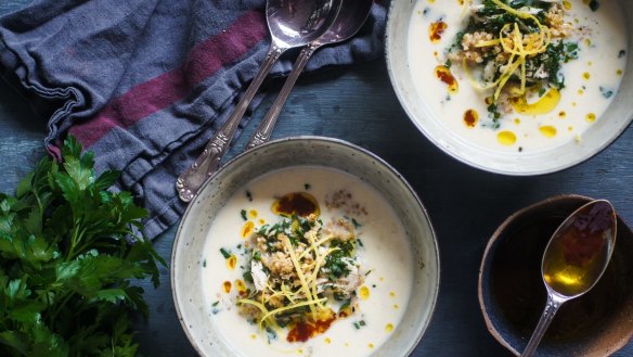 This lemon chicken hot yoghurt soup is a riff on the Greek avgolemono.