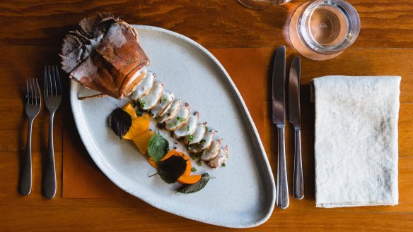 Bay lobster with persimmon and shiso at Pipit in Pottsville. 