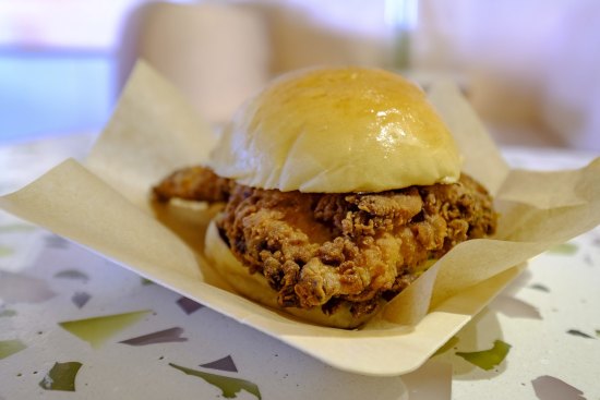 Fried chicken sandwich with yuzu mayo.