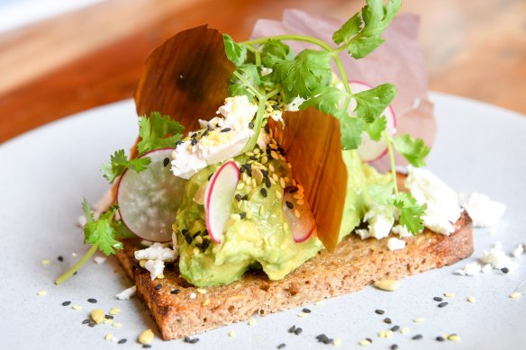 Avocado open sandwich smorrebrod at Oppen cafe in Windsor.