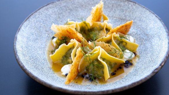Go-to dish: Spanakopita-filled manti with dill, yoghurt and burnt butter.