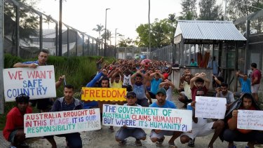 Refugees and asylum seekers protesting inside the now-closed regional processing facility on Manus Island, which they refuse to leave.