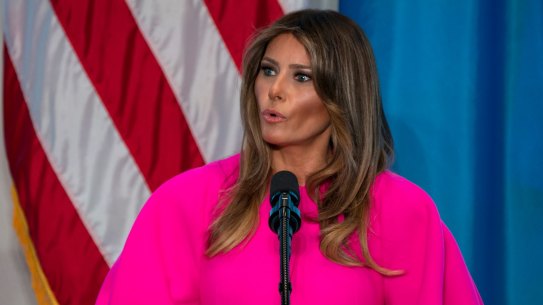 First lady Melania Trump addresses a luncheon at the US Mission to the United Nations in New York, Wednesday, September 20, 2017.