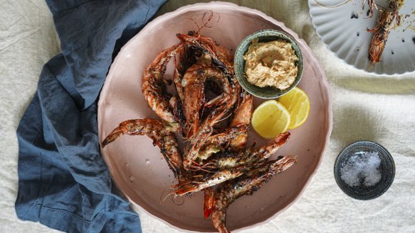 Split prawns with 'nduja butter. 