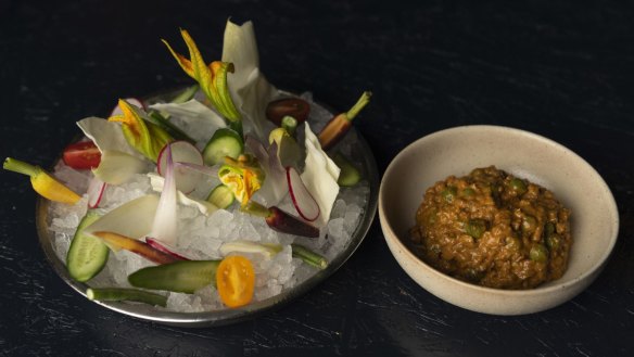 Cambodian prahok ktis dip with crudites.