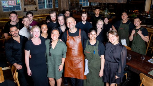 Chef Lennox Hastie (centre) and the team at Firedoor, Surry Hills. 