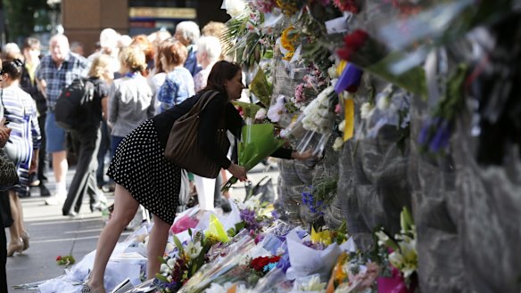 Outpouring of support: Floral tributes at Martin Place on Wednesday.