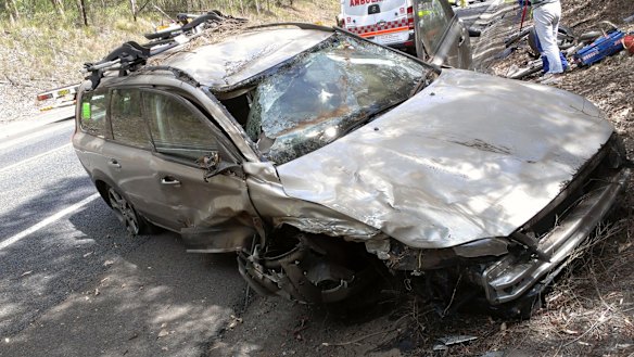 Robert Standen's car after it crashed on the south coast in 2012.