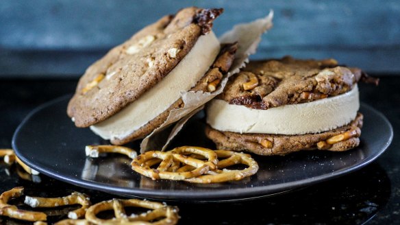 Cupboard cookie and coffee ice-cream sandwiches.