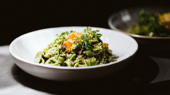 Spinach pappardelle with abalone and seaweed at Alt.