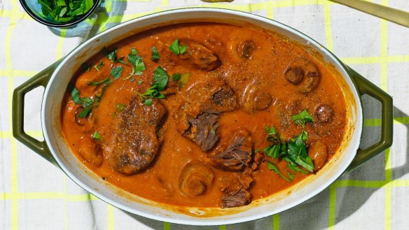 Beef cheek and whole mushroom stroganoff. 