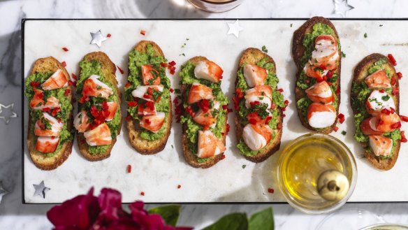 This crostini is a great way to make prawns go further for an entree.