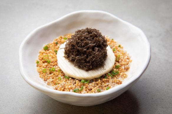 Seasonal chawanmushi (this version is capped with shaved truffles).