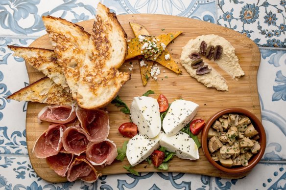 The antipasto plate at Salt Meats Cheese's Broadway branch.