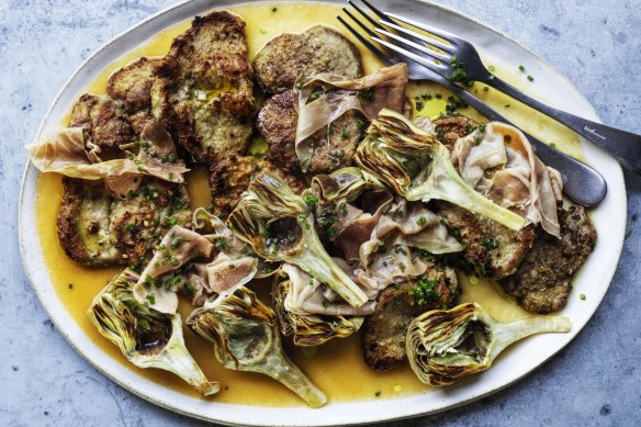 Three of Neil Perry's favourite things on a plate: artichokes, veal and prosciutto.