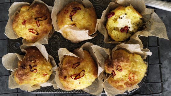 Turmeric gives these savoury muffins a golden glow.