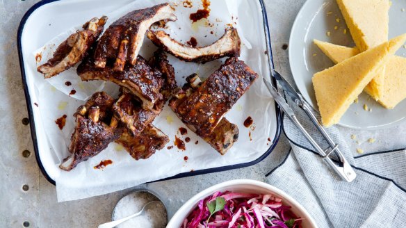 The Blue Ducks' glazed pork ribs with slaw and cornbread. 