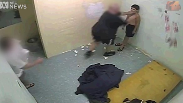 Dylan Voller being manhandled by staff at the Darwin facility.